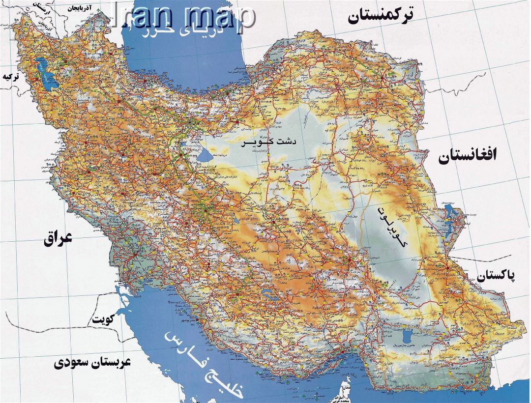 Большая детальная карта дорог Ирана на персидском языке