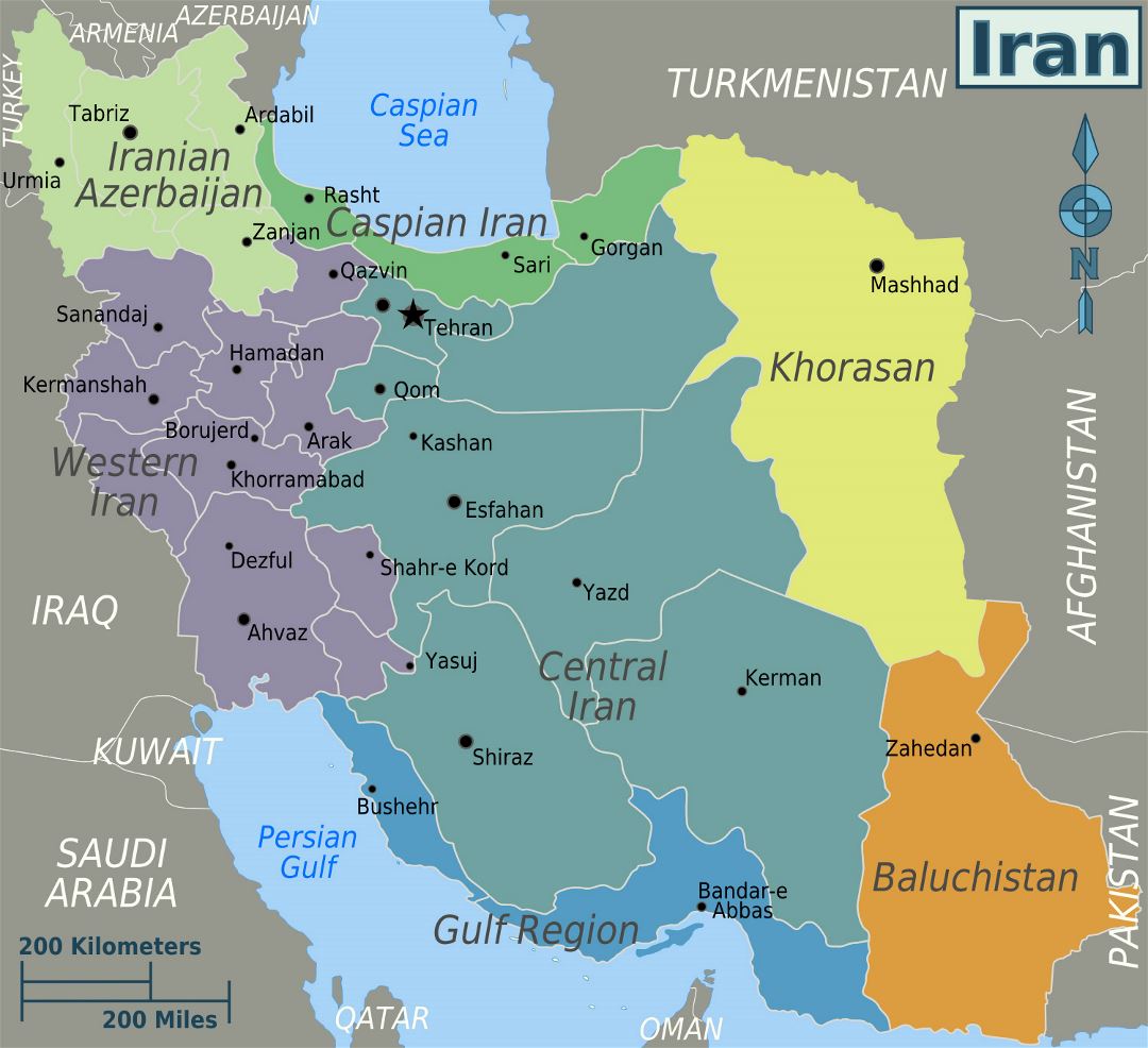 Большая карта регионов Ирана