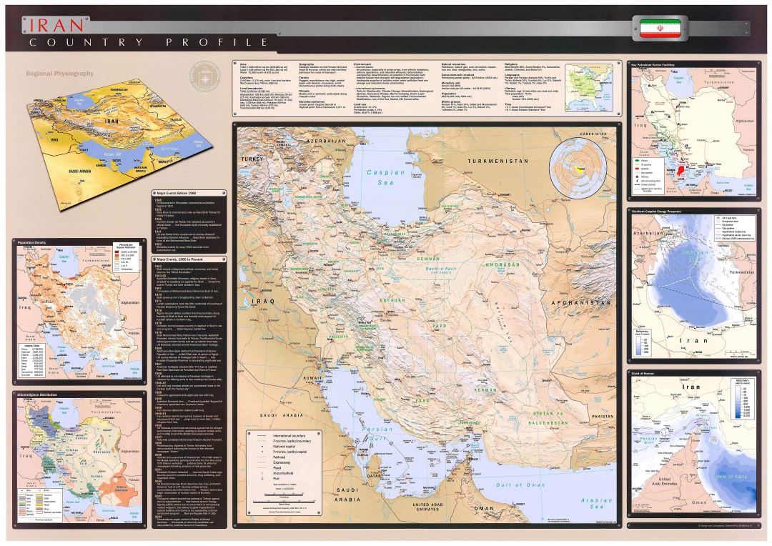 Крупномасштабная настенная профильная карта страны Ирана - 2004