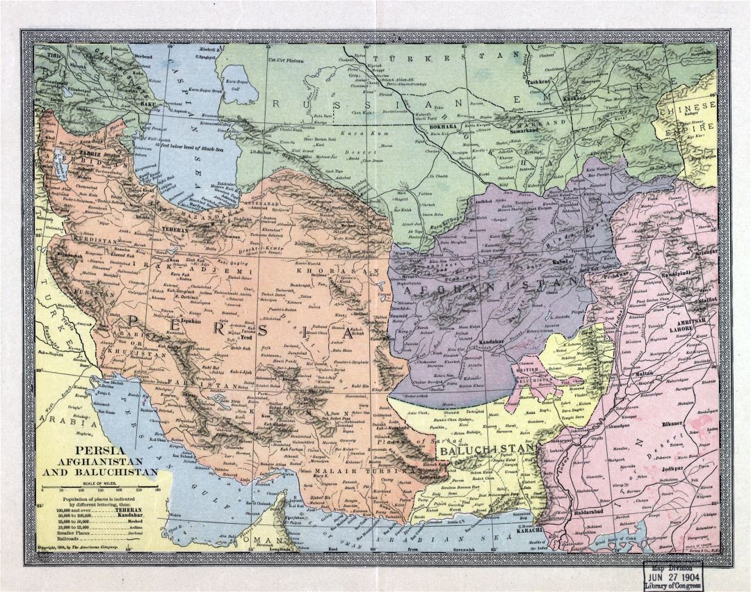 Крупномасштабная старая карта Персии, Афганистана и Белуджистана - 1904