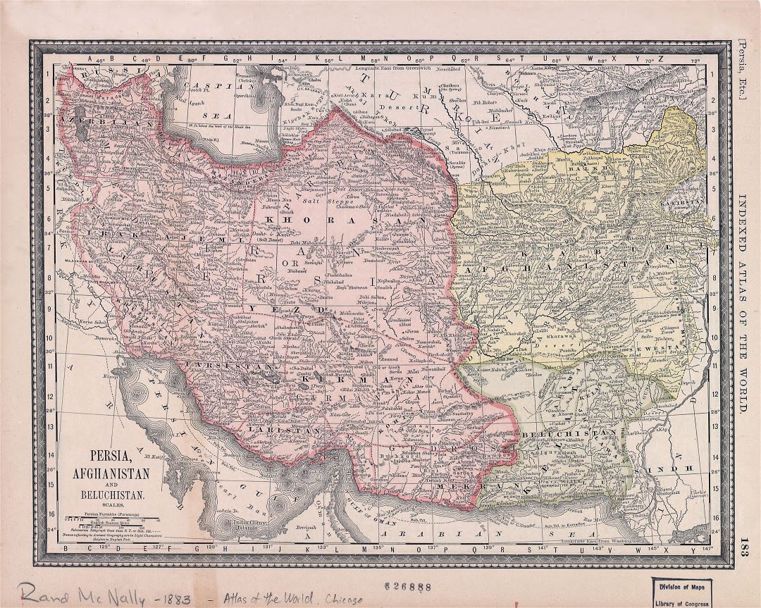 Крупномасштабная старая карта Персии, Афганистана и Белуджистана - 1883
