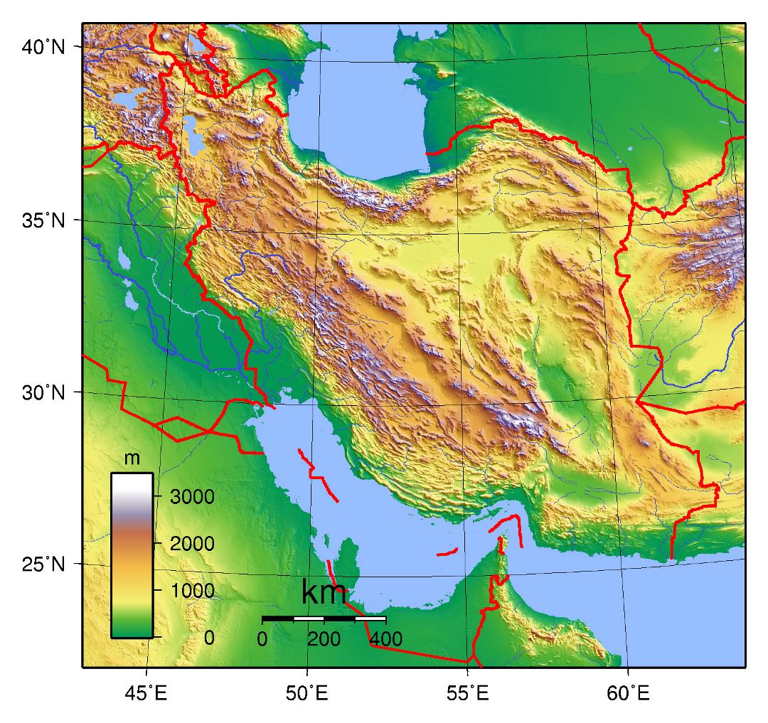 Большая топографическая карта Ирана