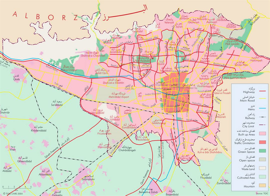 Детальная общая карта города Тегеран
