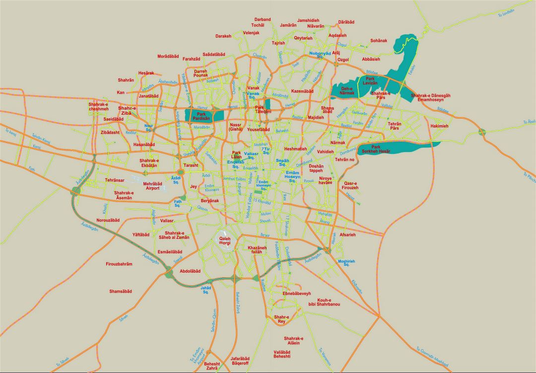 Детальная карта дорог города Тегеран