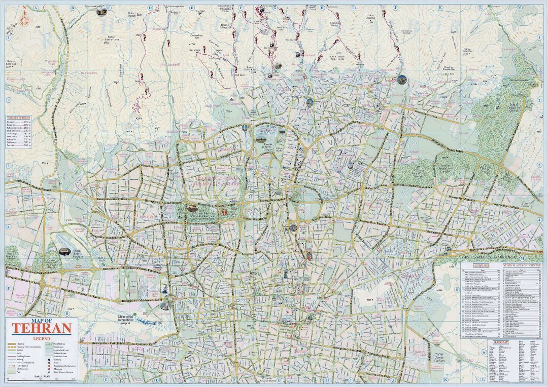 Большая детальная туристическая карта города Тегеран