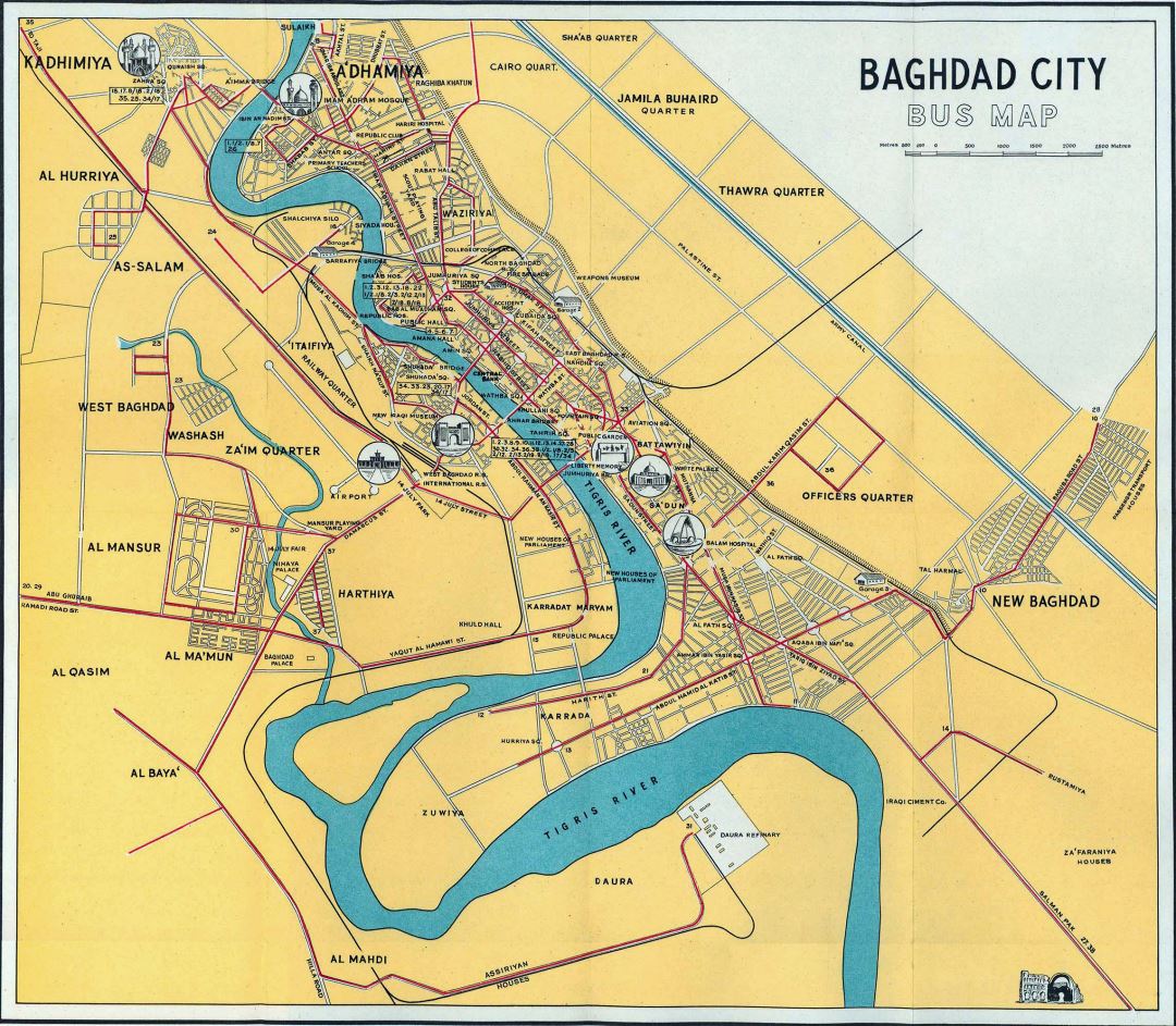 Большая автобусная карта города Багдада - 1961