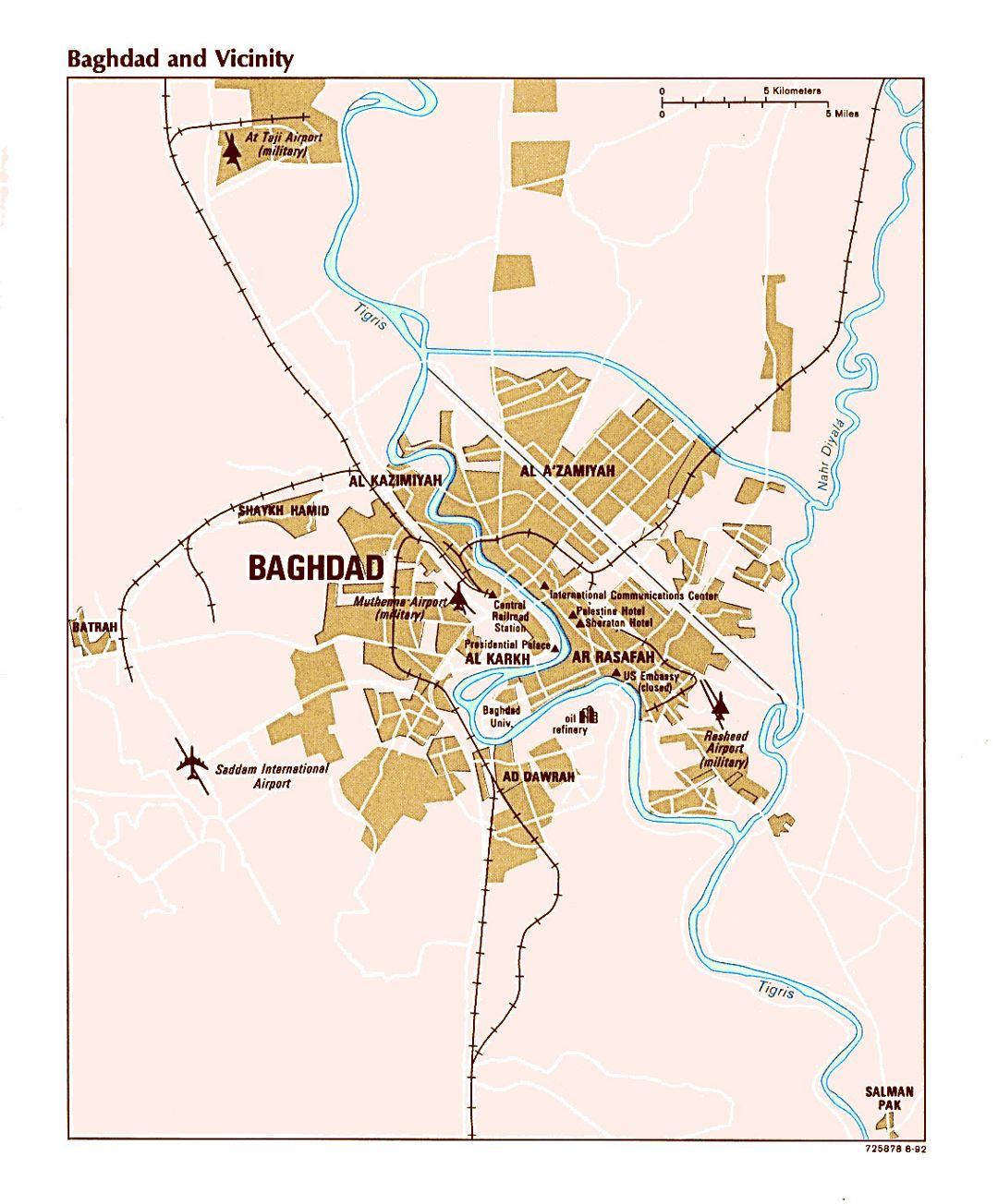 Большая карта Багдада и окрестностей с аэропортами