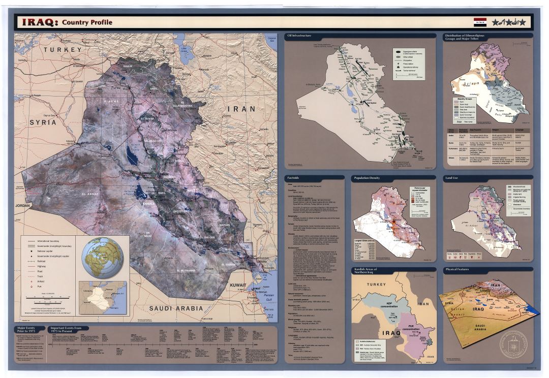 Крупномасштабная детальная профильная карта страны Ирака - 2003