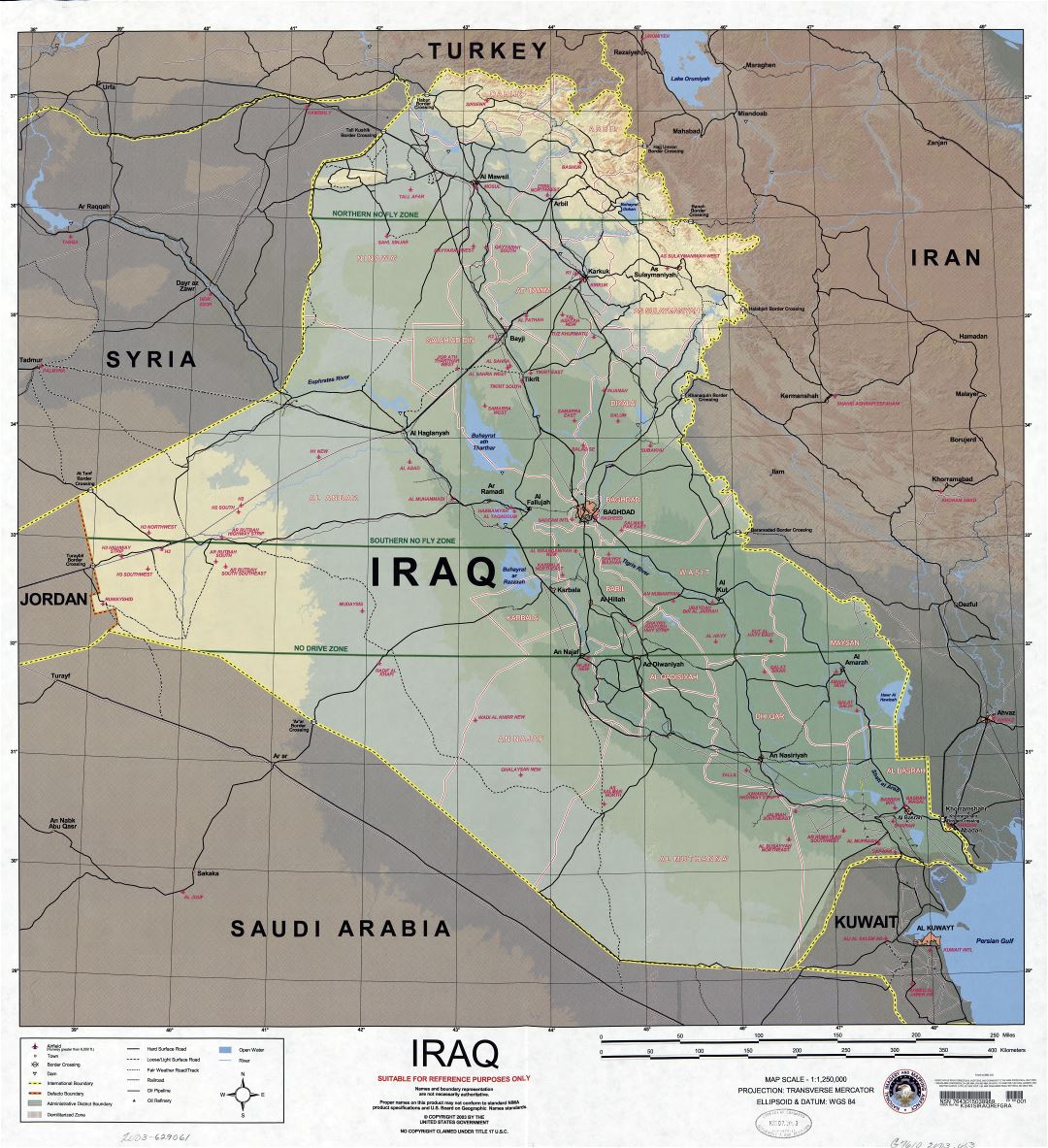Крупномасштабная детальная карта Ирака с другими пометками - 2003