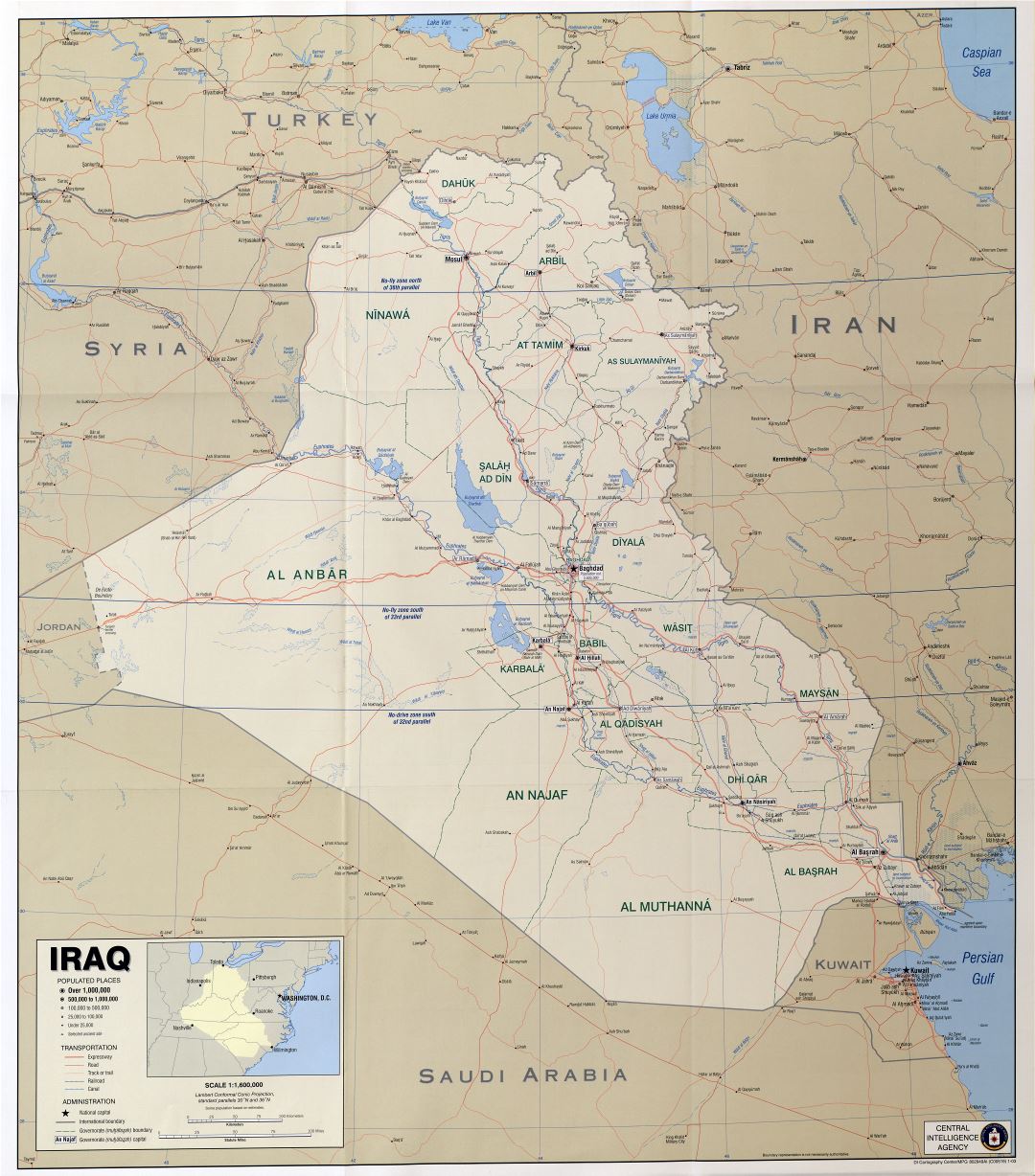 Крупномасштабная политическая карта Ирака с другими пометками - 2003