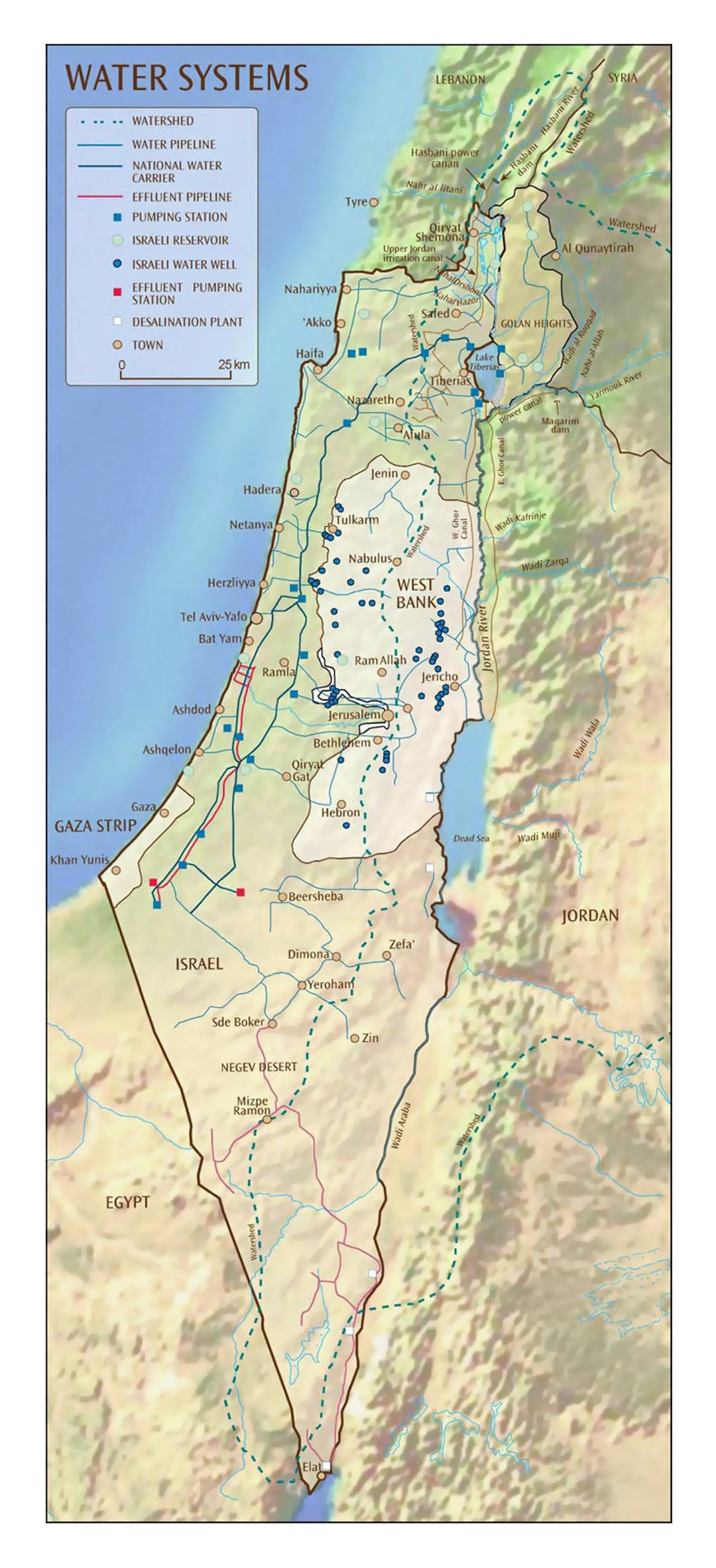 Детальная карта водных систем Израиля