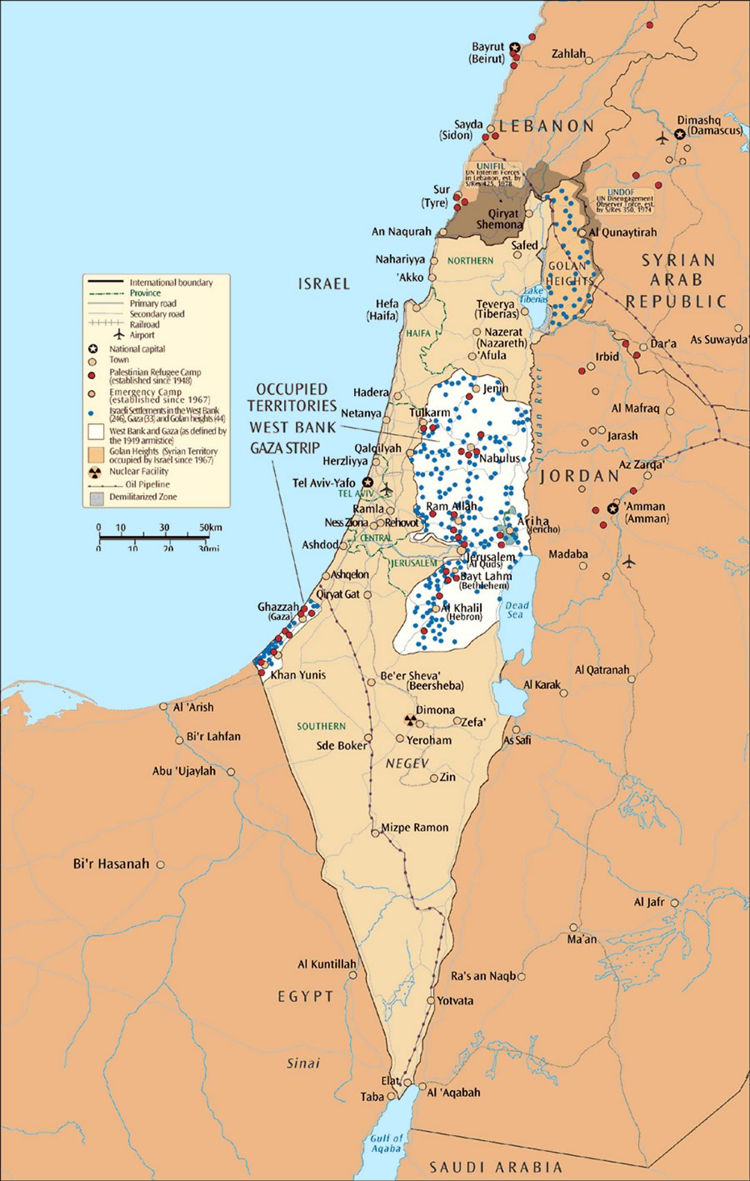 Большая карта Израиля и оккупированных территорий