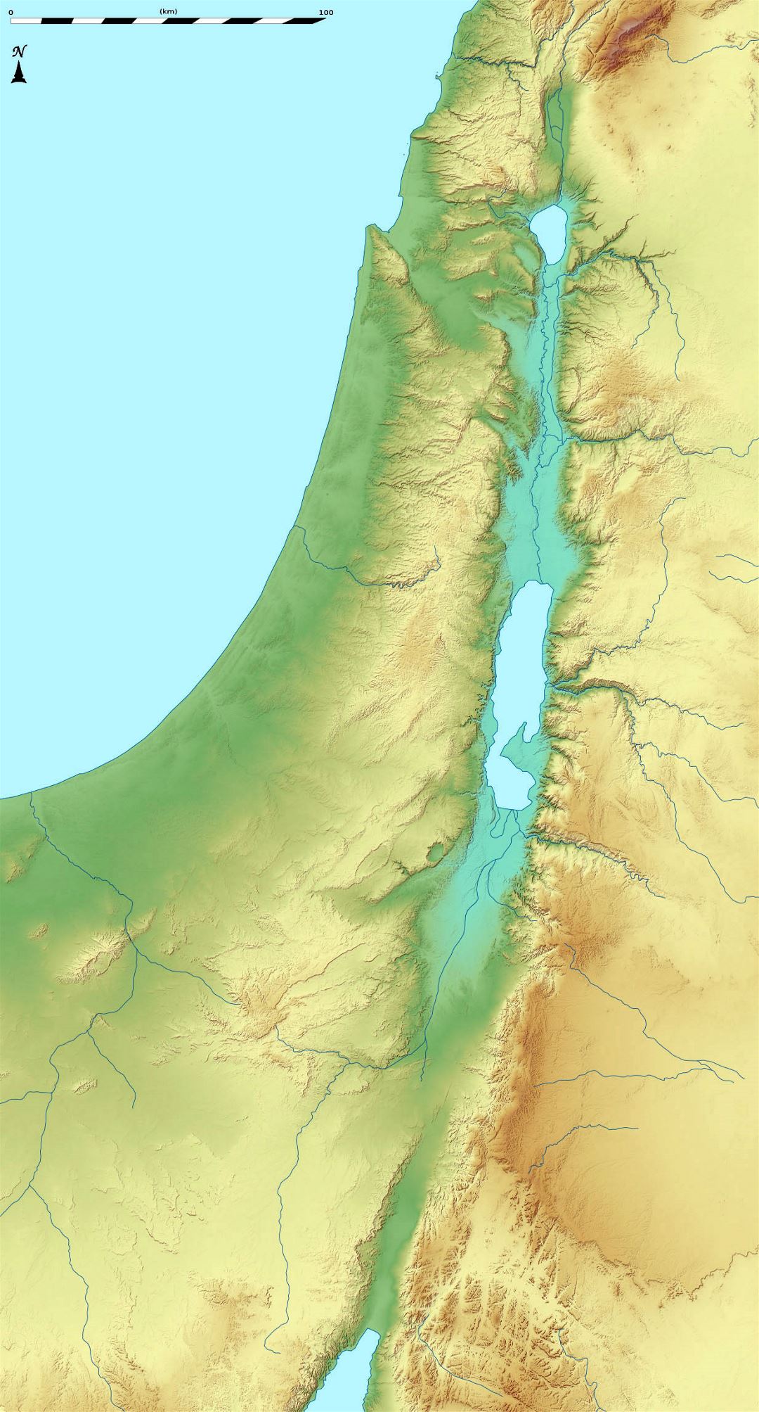 Большая карта рельефа Израиля