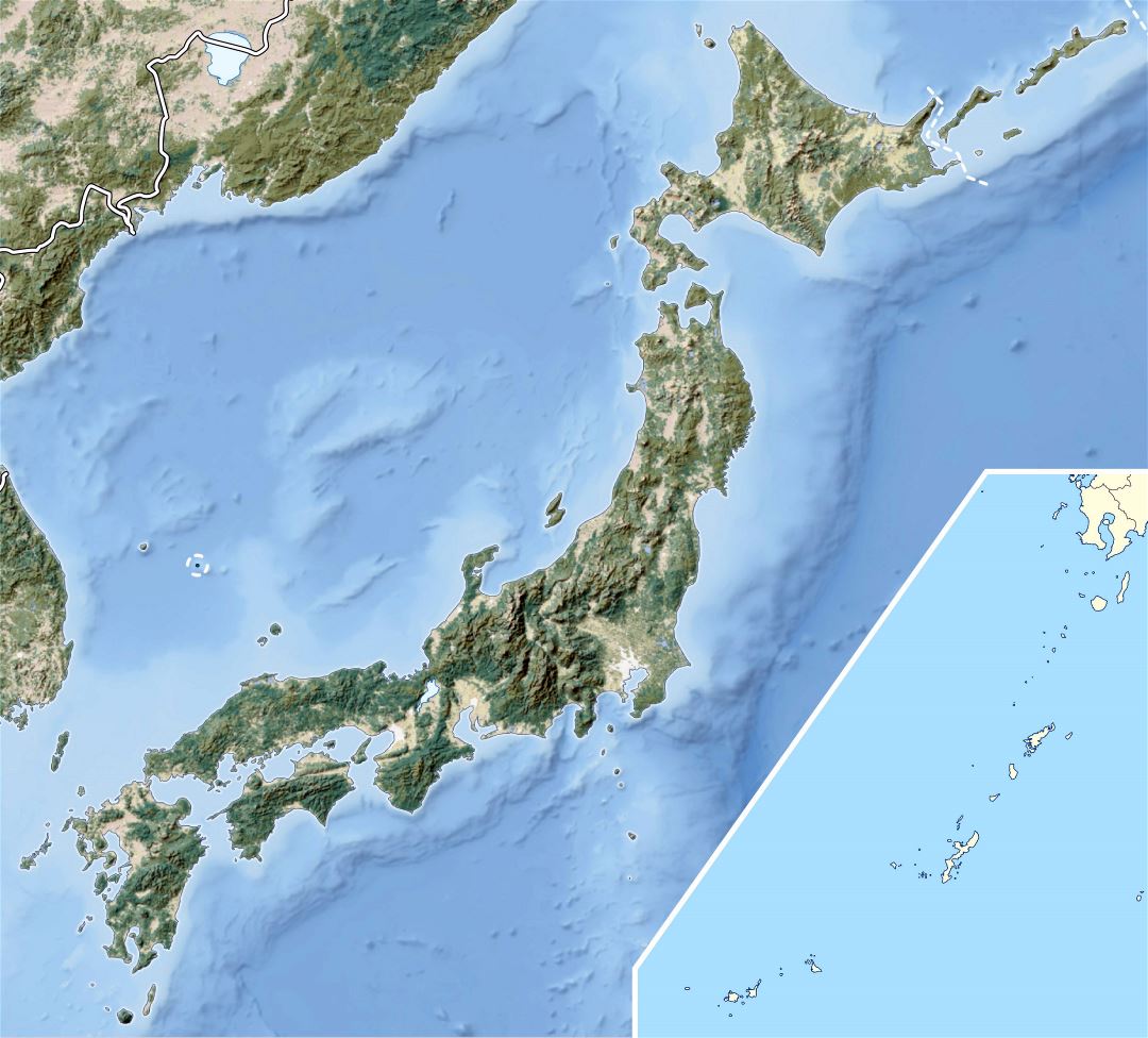 Большая детальная карта рельефа Японии