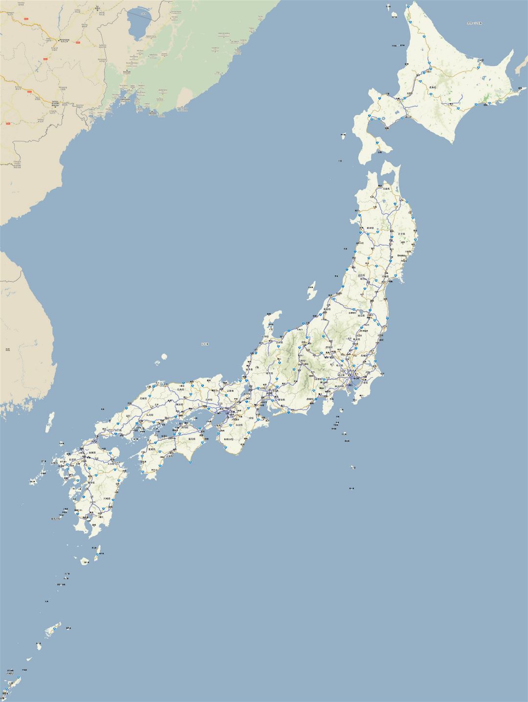 Большая детальная карта дорог Японии на японском языке