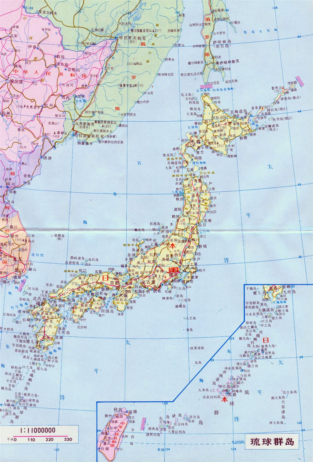 Большая детальная карта дорог Японии с городами на японском языке