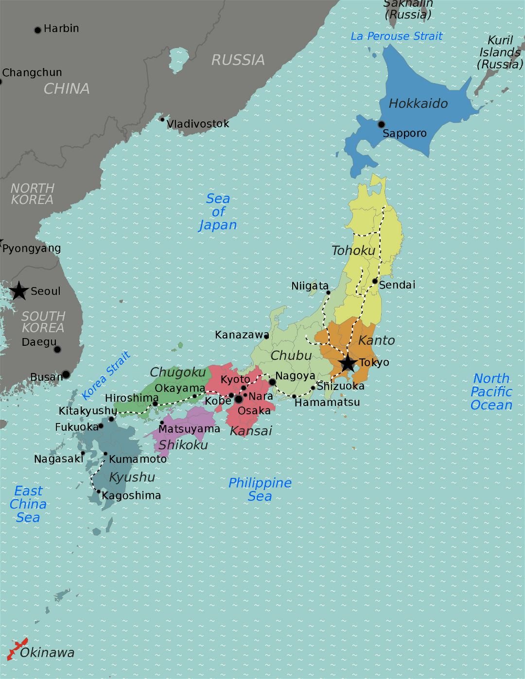 Большая карта регионов Японии