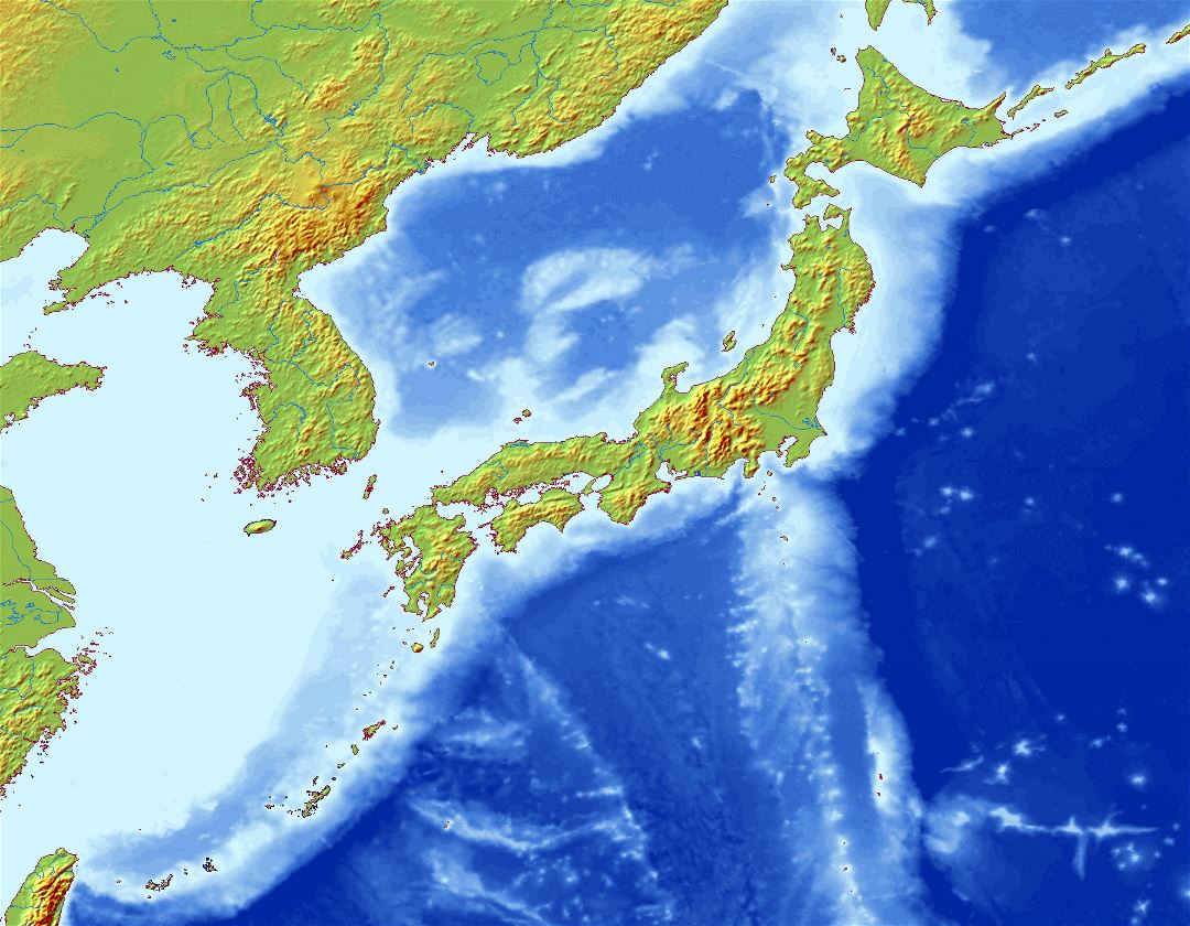 Большая карта рельефа Японии