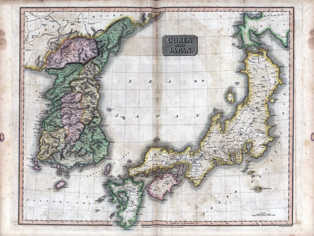 Крупномасштабная детальная старая политическая карта Японии и Кореи - 1815