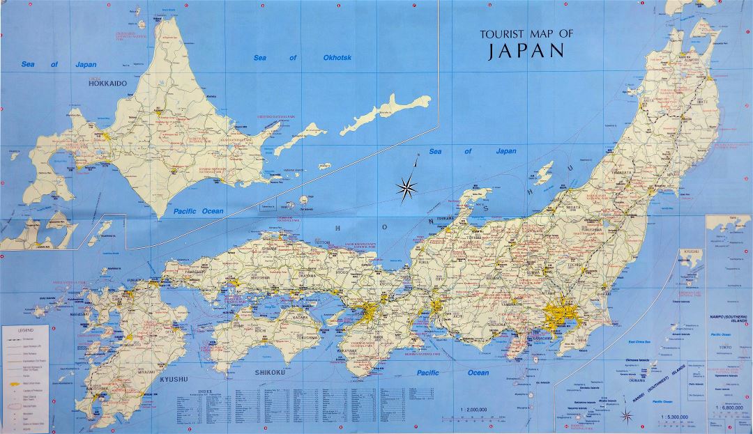 Крупномасштабная туристическая карта Японии