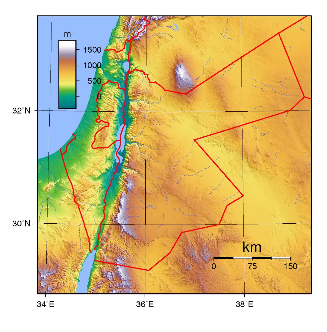 Детальная топографическая карта Иордании