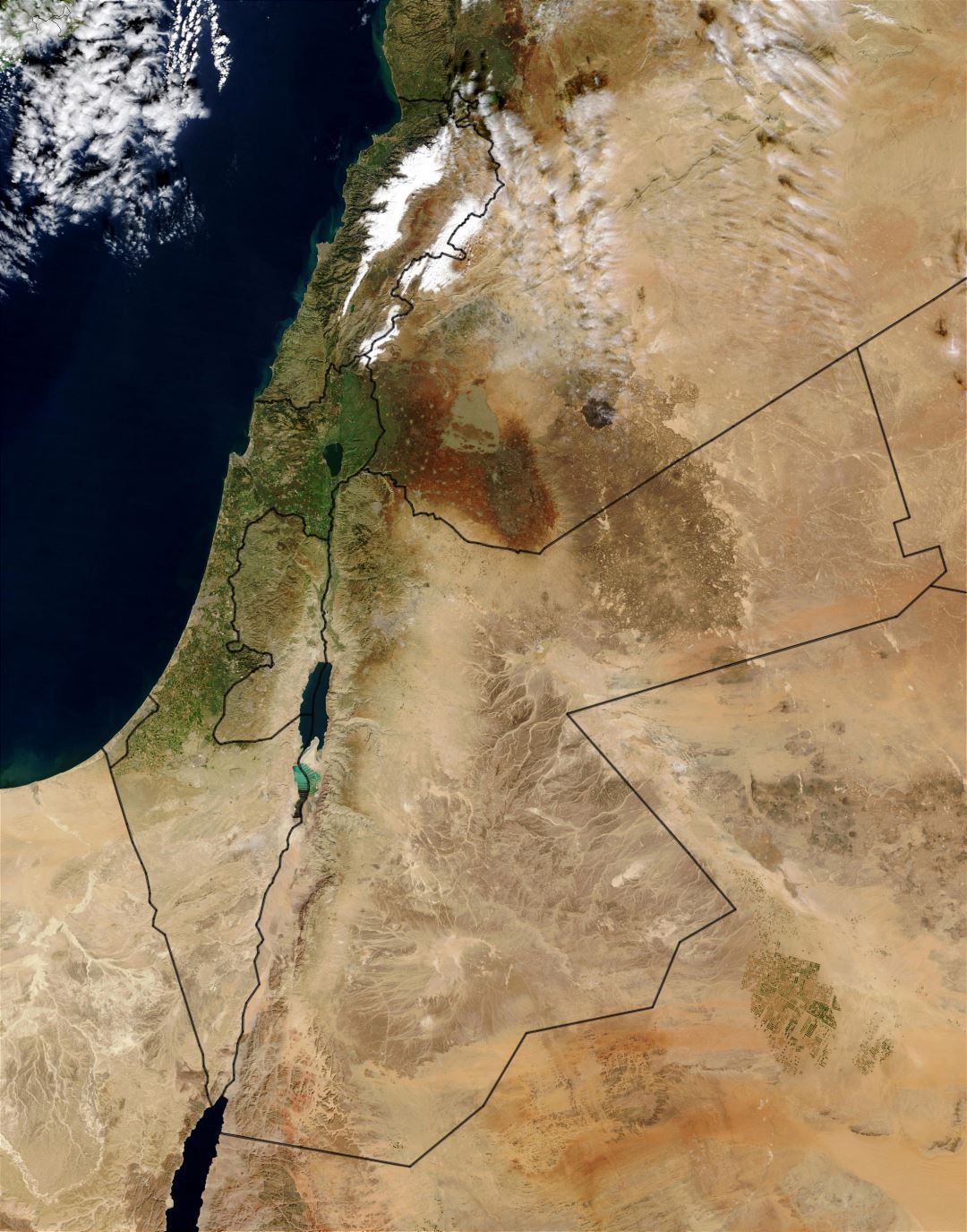 Большая детальная спутниковая карта Иордании