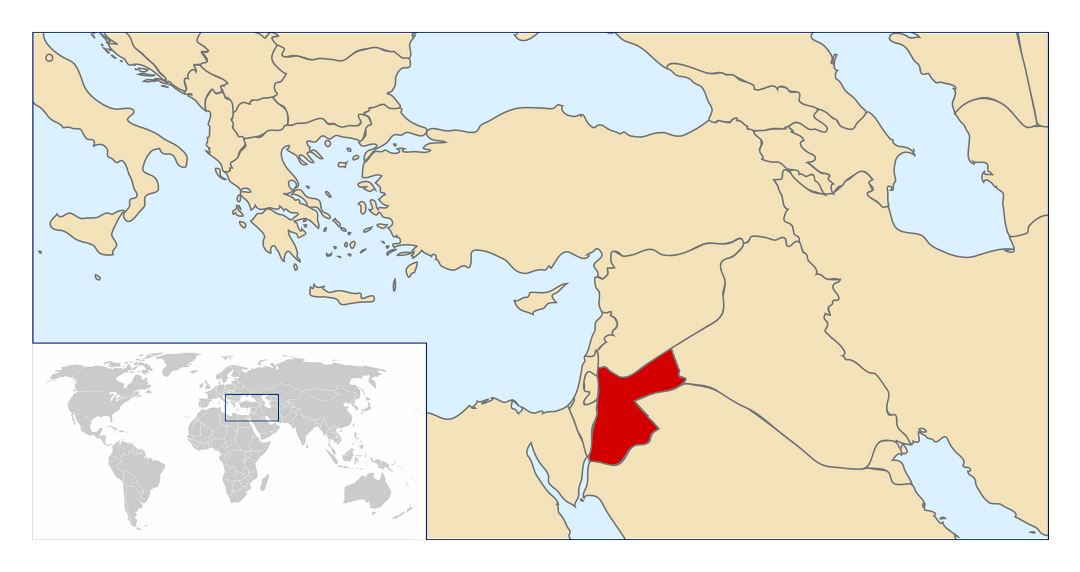 Большая карта расположения Иордании