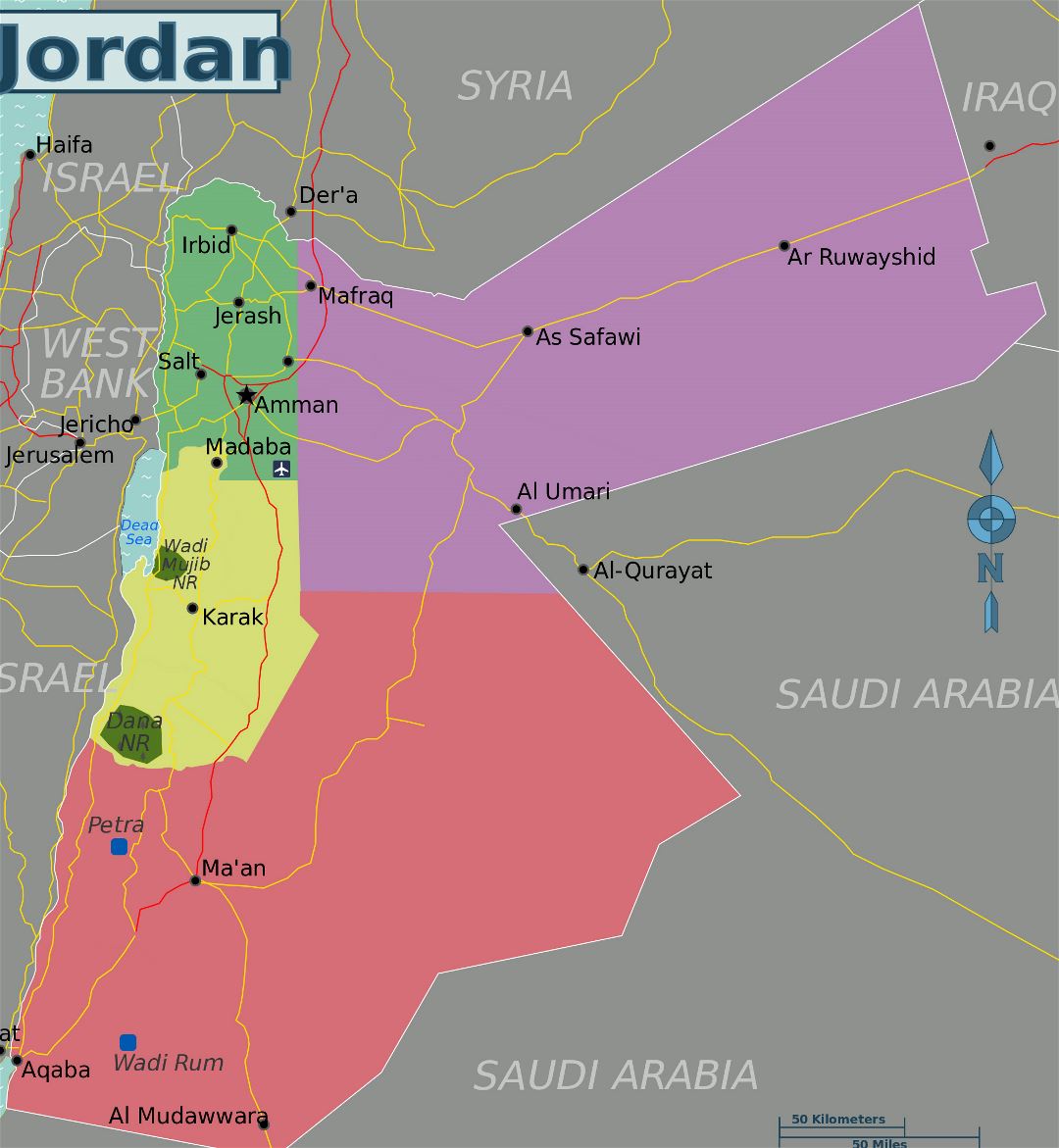 Большая карта регионов Иордании