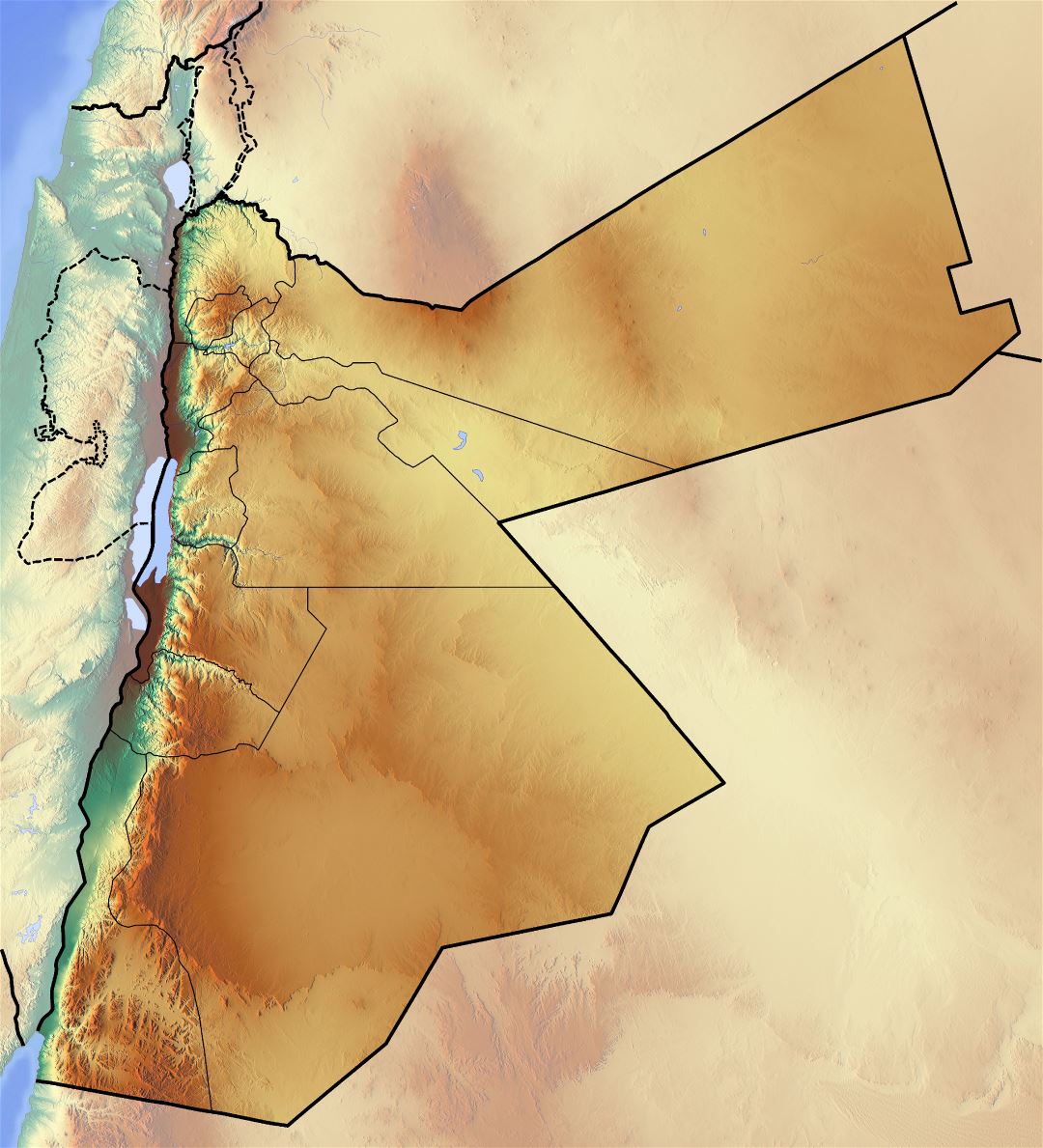 Большая карта рельефа Иордании