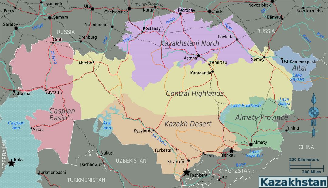 Большая карта регионов Казахстана