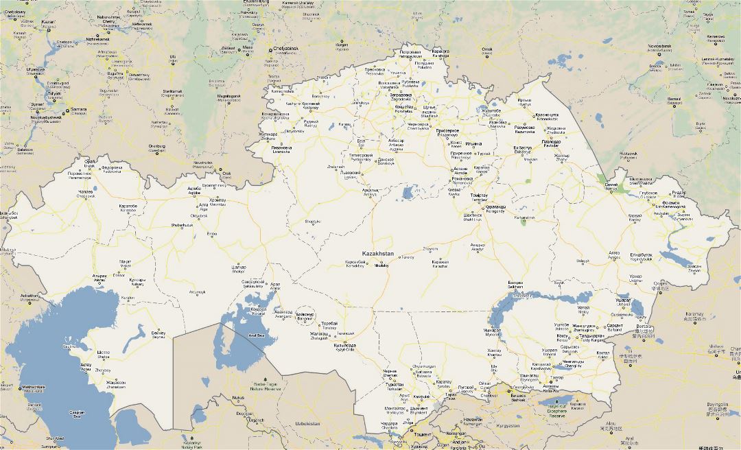 Большая карта дорог Казахстана со всеми городами