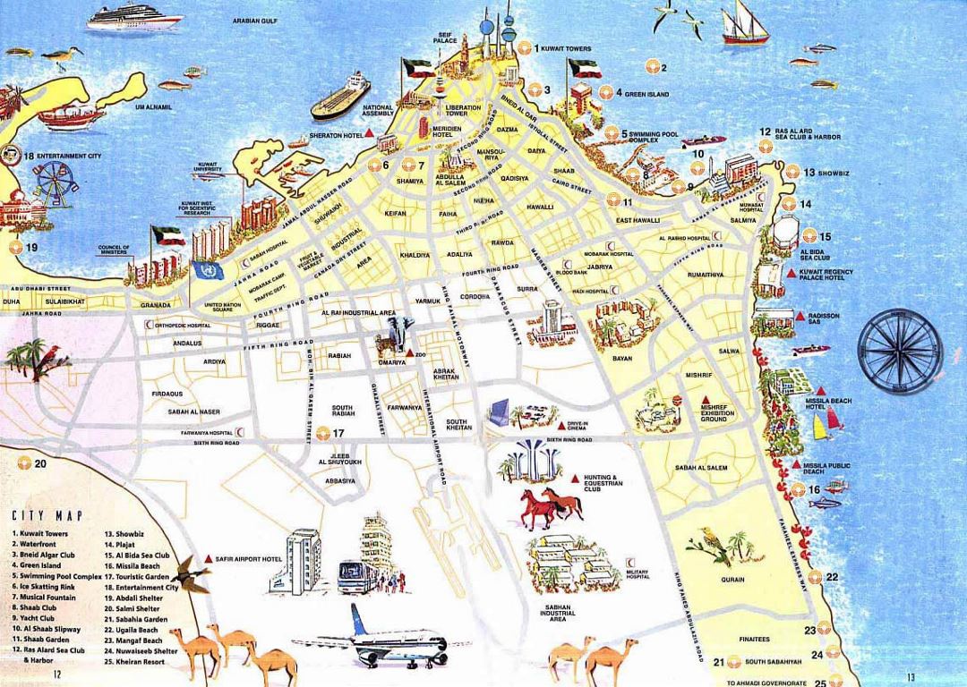 Детальная туристическая карта города Эль-Кувейт
