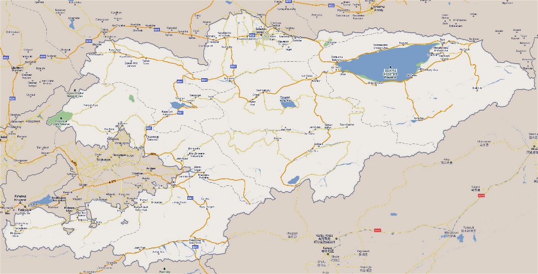 Большая карта дорог Кыргызстана с городами