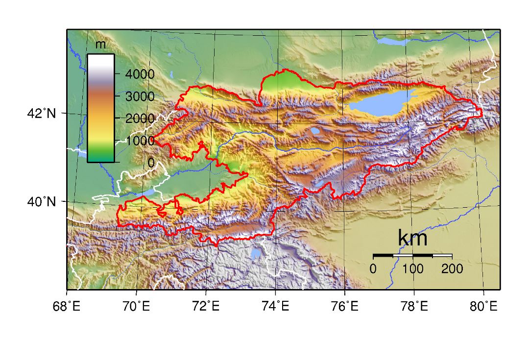 Большая топографическая карта Кыргызстана