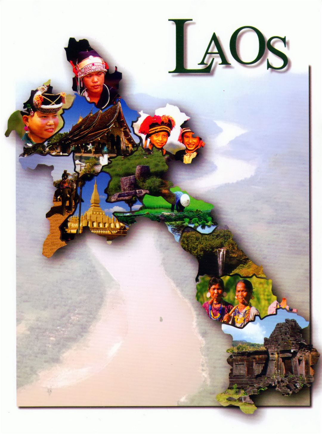 Большая карта открытка Лаоса
