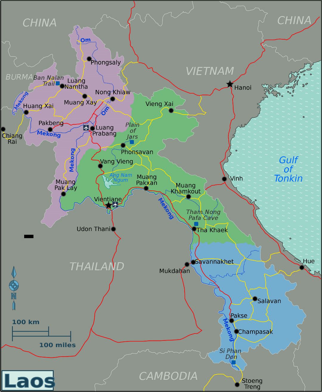 Большая карта регионов Лаоса