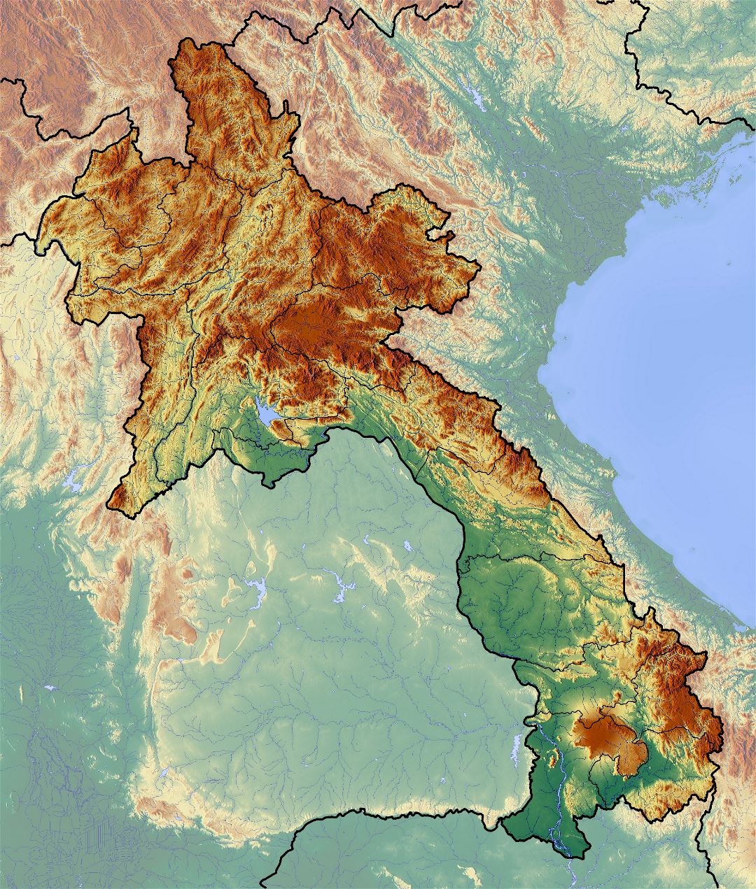 Большая карта рельефа Лаоса