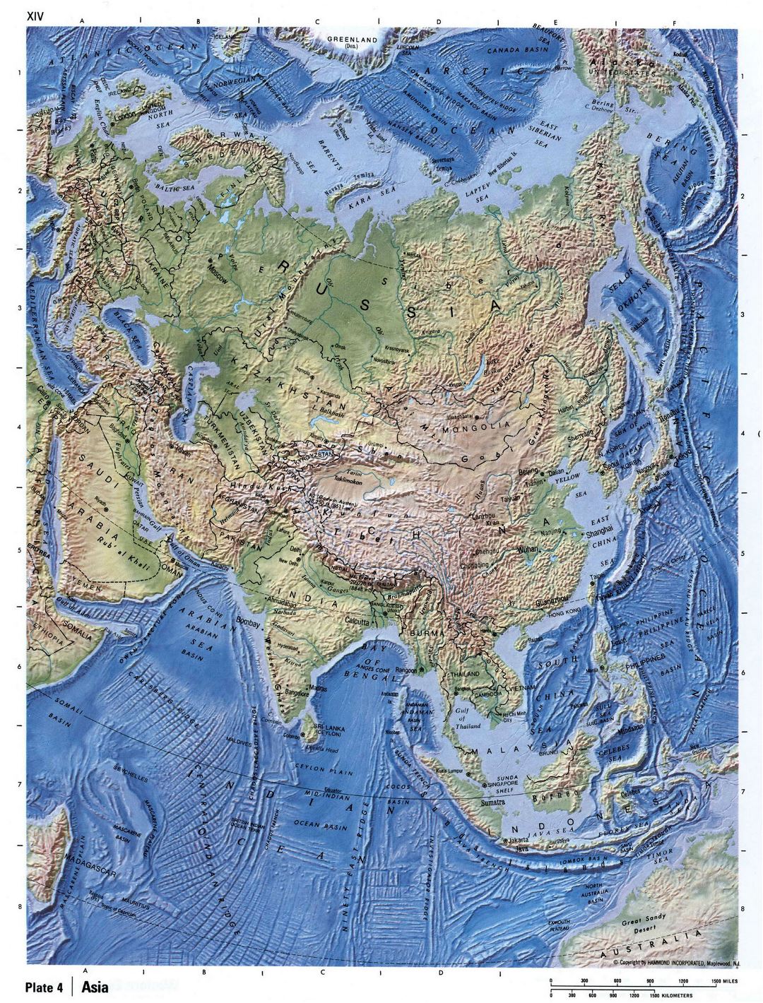 Большая детальная карта рельефа Азии