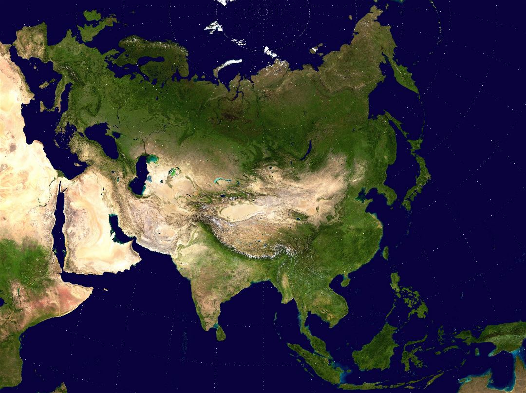 Большая подробная спутниковая карта Азии