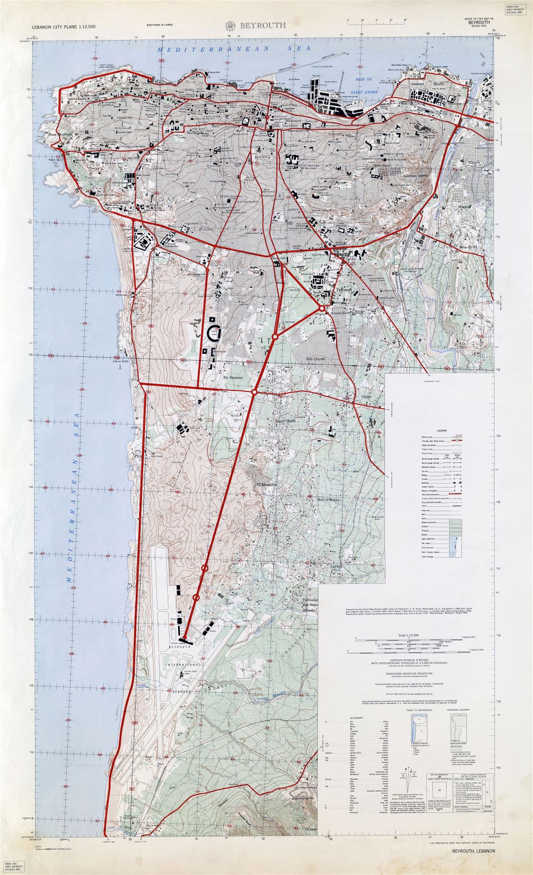 Большая детальная карта города Бейрута - 1961