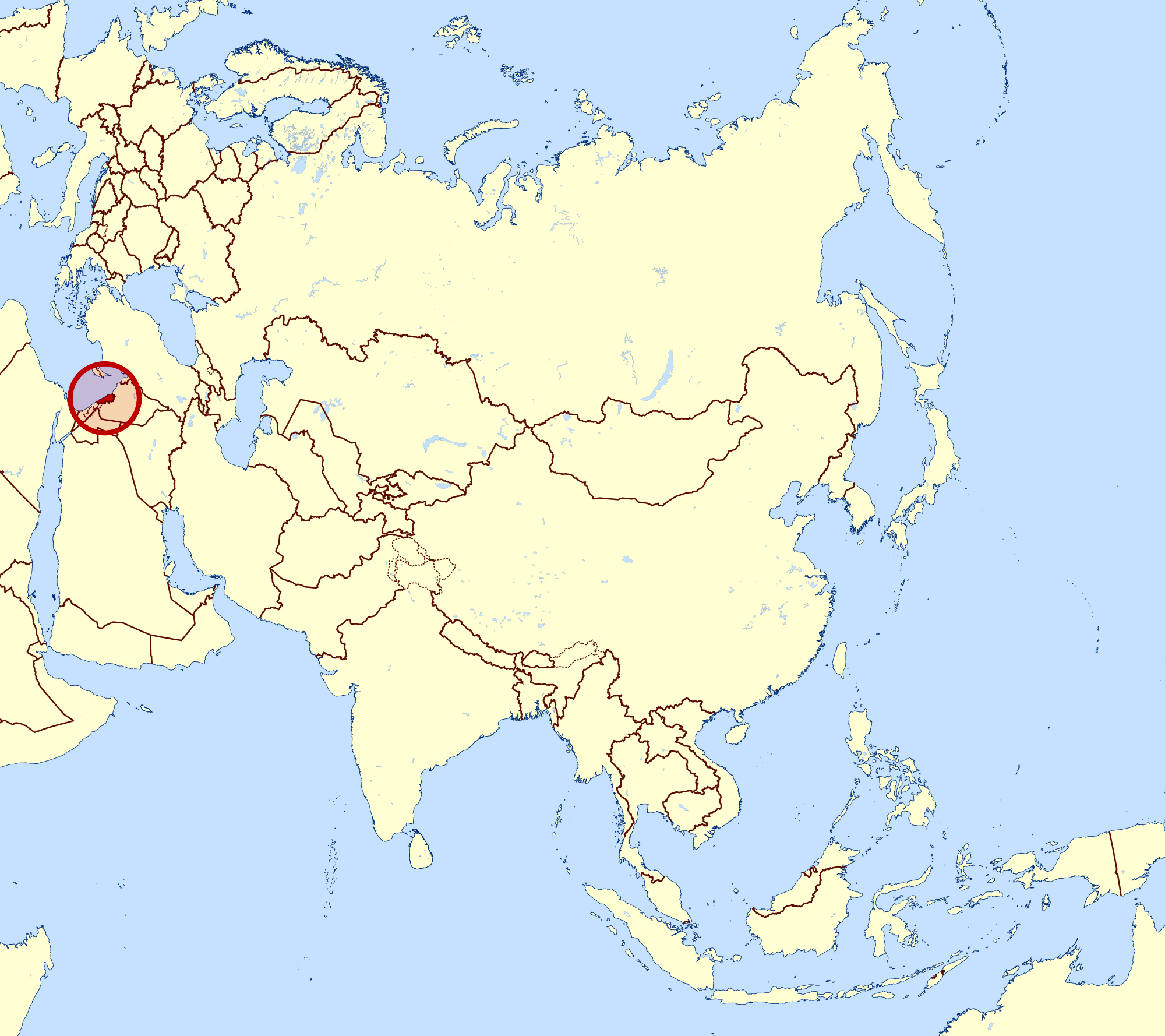 Большая карта расположения Ливана в Азии