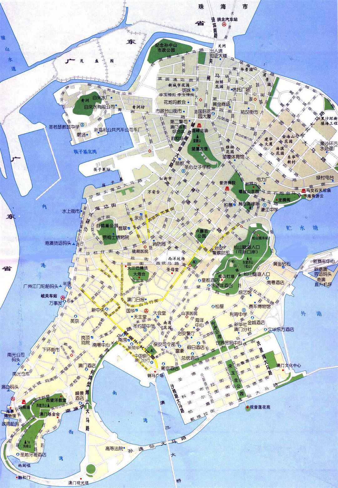 Большая детальная карта дорог Макао на китайском языке