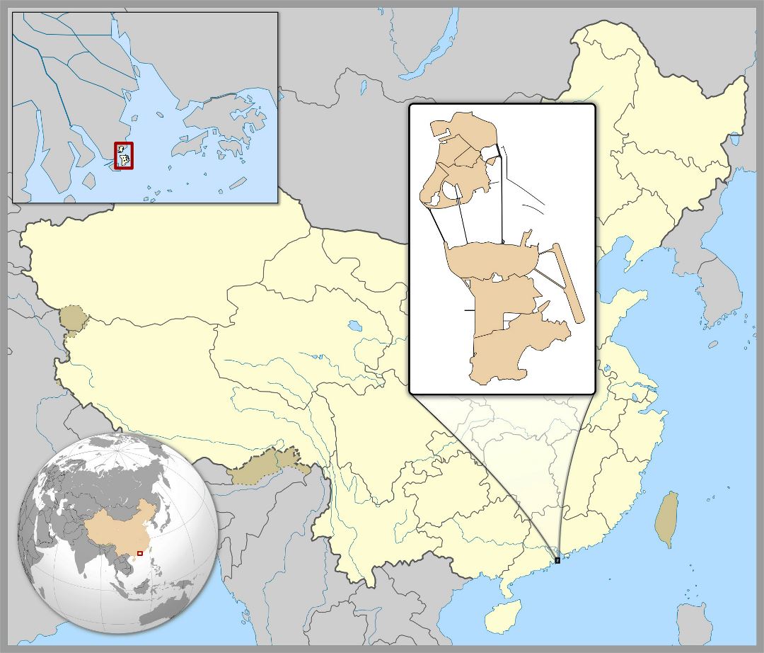 Большая карта расположения Макао
