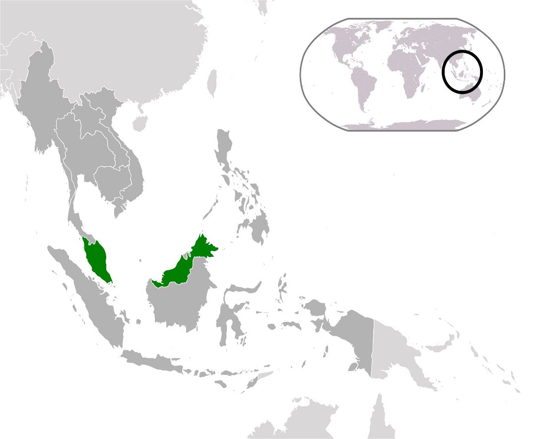 Большая карта расположения Малайзии