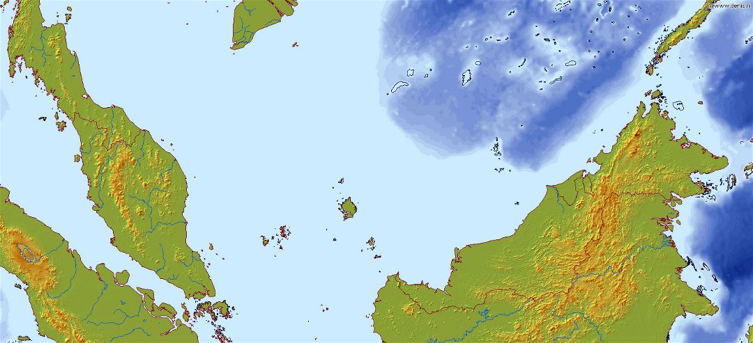 Большая карта рельефа Малайзии