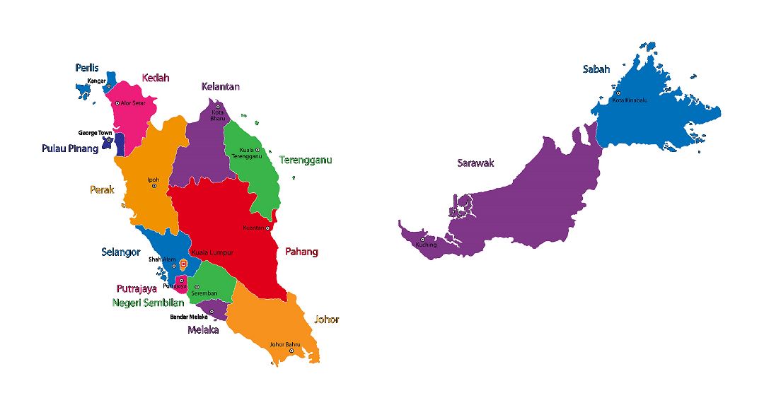 Большая карта штатов Малайзии