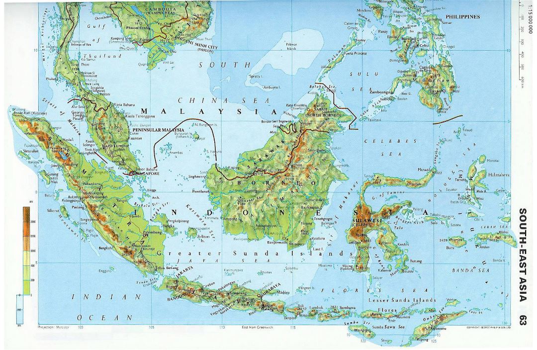 Большая топографическая карта Малайзии