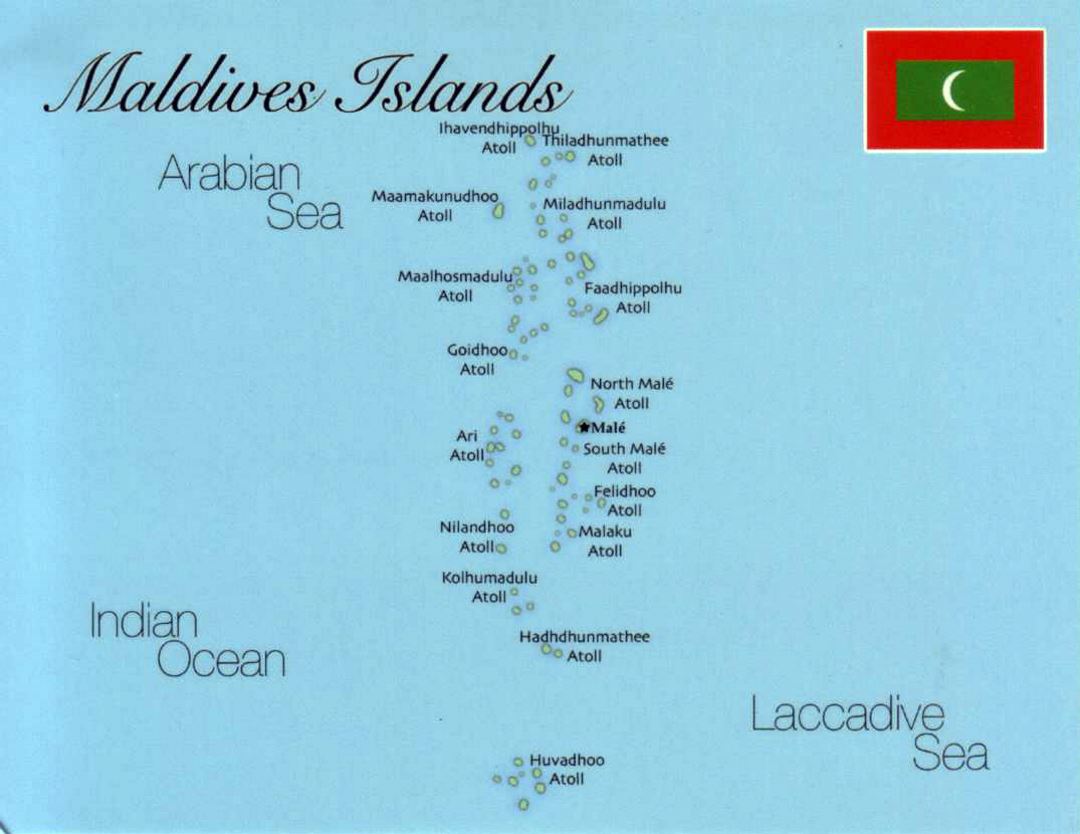 Детальная карта Мальдив с флагом