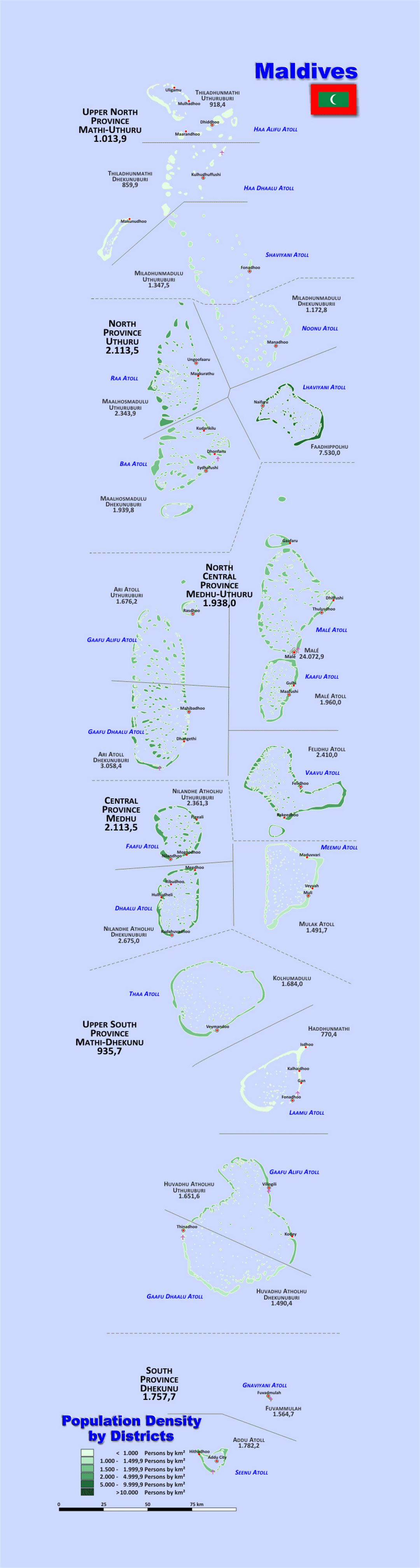 Детальная карта плотности населения по районам Мальдив