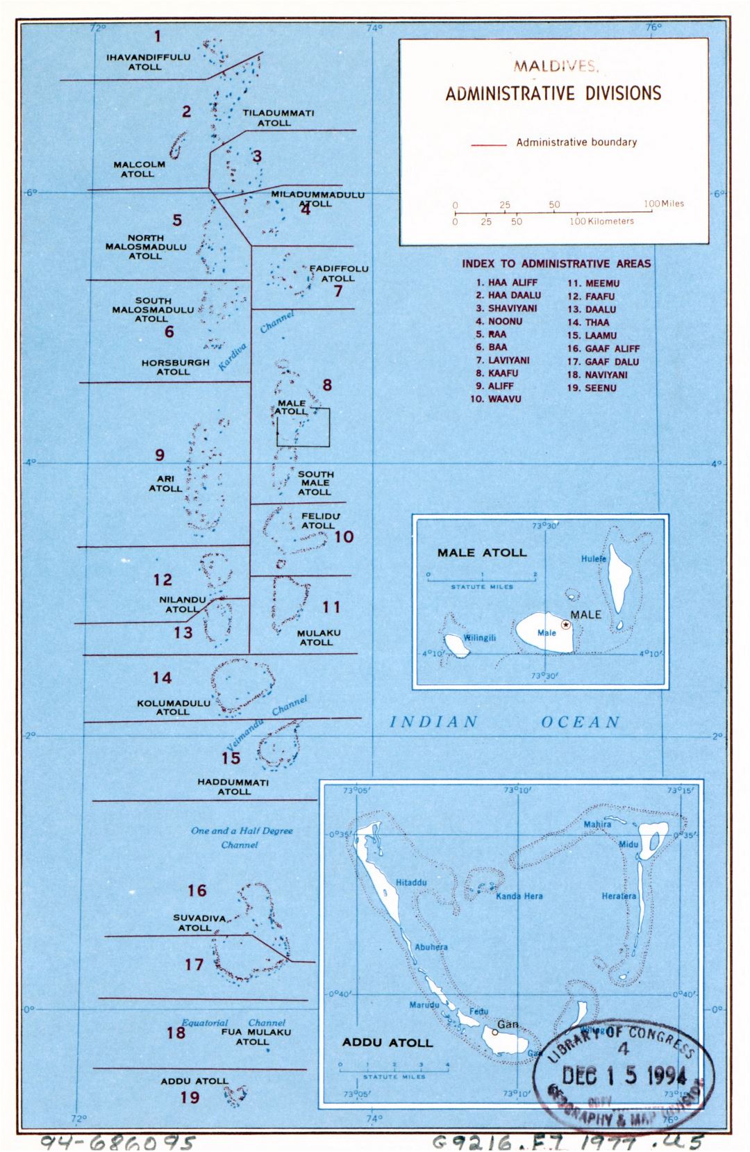 Большая карта административных делений Мальдивских островов - 1977